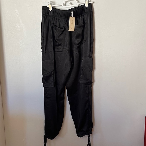 NWT Ramy Brook "Norma" Sleek Black satin Cargo Pants size Small - Picture 5 of 9